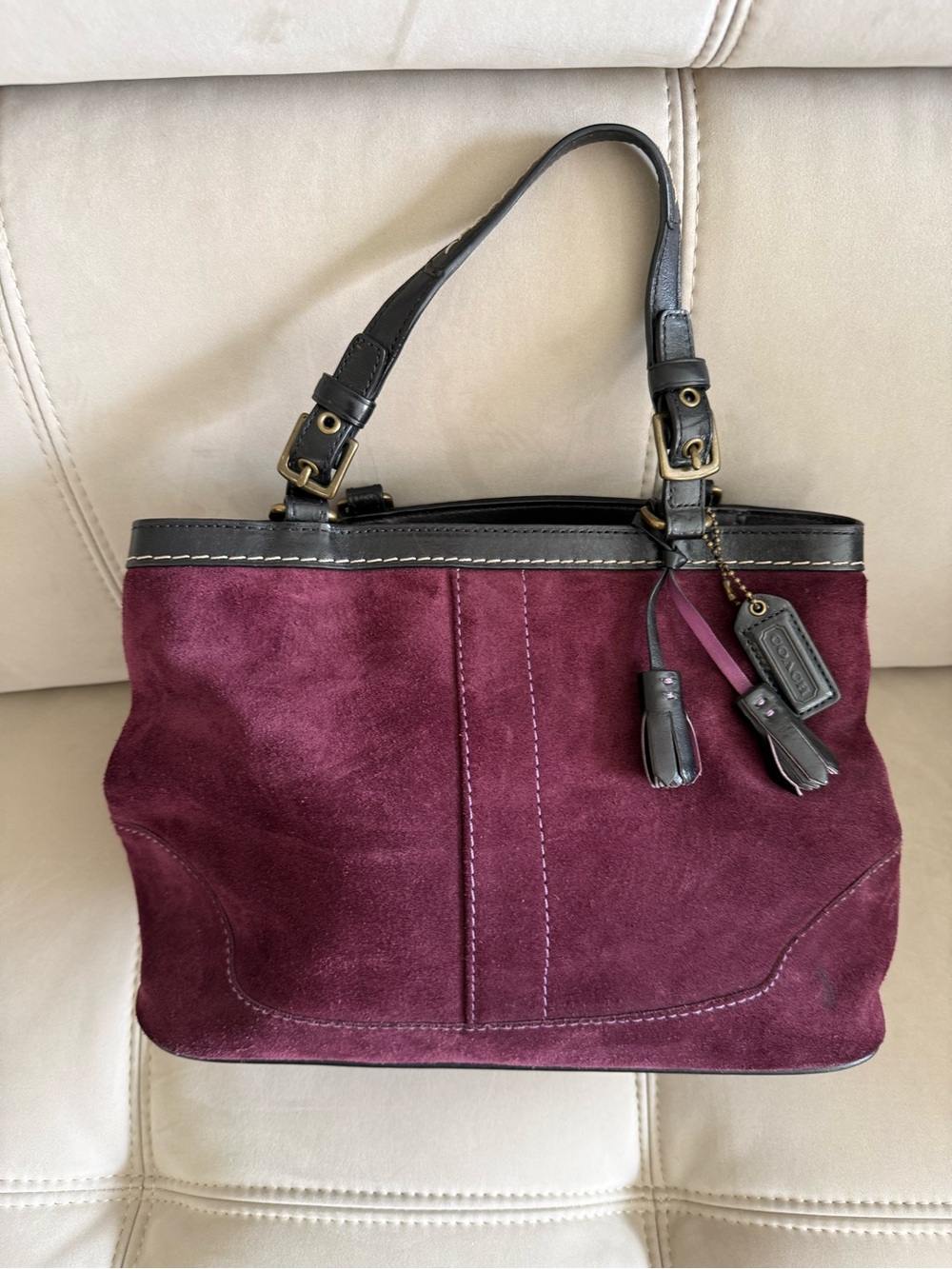 Coach Hamptons suede Bag with Black Leather Trim